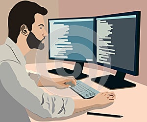 Hands work on website or app, ui ux design and programming.