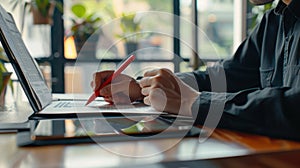 The hands on work desk.AI generated image