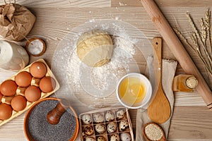 Hands working with dough preparation recipe bread, pizza or pie