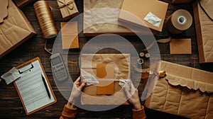 The Hands Wrapping Parcel. AI generated