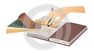 Hands Writing in an Open Book or Journal, vector design Generative AI