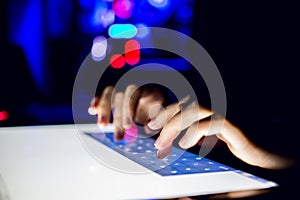 Hands Writing On Touch Screen Device Keyboard