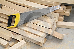 Handsaw on boards