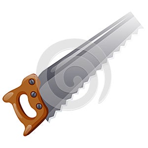 Handsaw isolated on white background. Vector cartoon close-up illustration.