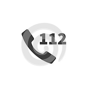 Handset with 112 emergency number, simple black icon on white