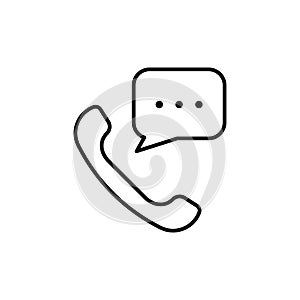 Handset Call Message Line Icon. Telephone with Speech Bubble Linear Pictogram. Web Hotline Contact Phone Receiver