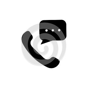 Handset Call Message Silhouette Icon. Telephone with Speech Bubble Pictogram. Web Hotline Contact Phone Receiver