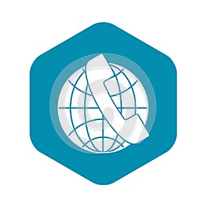 Handset and globe icon, simple style