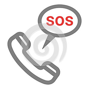 Handset With Sos Icon. Rescue Services Phone Call Illustration. Emergency Talk Contact Logo. Isolated On A White