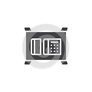 Handset telephone on desk, top view vector icon