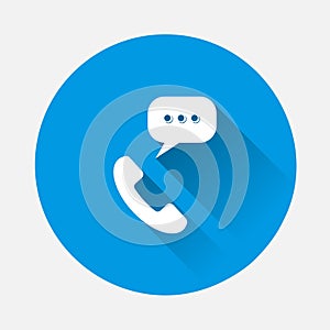 Handset vector icon. Phone icon in flat style icon on blue background. Flat image with long shadow