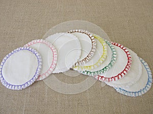 Handsewn, reusable, washable cotton cosmetic pads