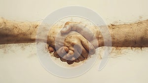 Handshake. Abstract illustration isolated on a light background. Polygonal wireframe composition. Development symbol