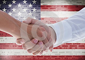 Handshake against american flag