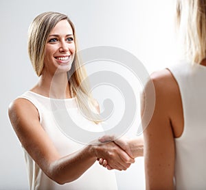Handshake agreement, businesswomen empowerment