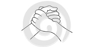 Handshake, agreement, input hand banner drawn from one line on a white background. Partnership and friendship symbol. vector