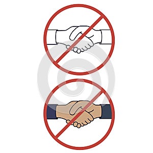 Handshake ban. No handshake the red badge icon