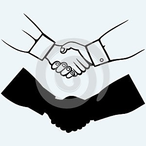 Handshake. on blue background