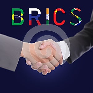 Handshake of business agreements. Concept of BRICS Union