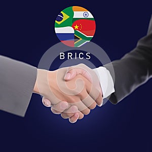 Handshake of business agreements. Concept of BRICS Union