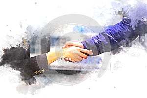 Handshake business partner concept on watercolor painting background