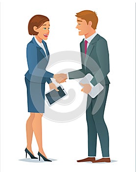 Handshake business woman and business man