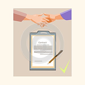 Handshake Businessman Contract Sign Up Paper Document, Business Man Hands Shake Pen Signature