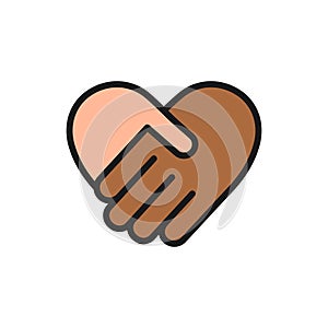 Handshake color icon in heart shape