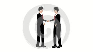 Handshake, communication, agreement, cooperation, business. Two male businessmen shake hands.