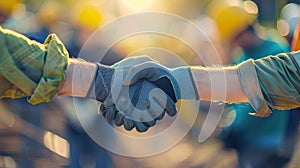 The handshake between construction workers. AI generated