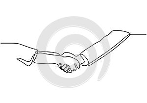 handshake continuous one line drawing minimalism design vector illustration. Business metaphor concept of deal, partnership, and