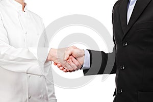 Handshake between a cook and a businessman