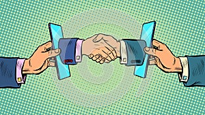 Handshake deal business online communication smartphone