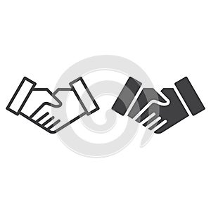 Handshake deal line and solid icon