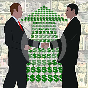 Handshake with dollars arrow