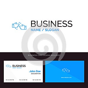 Handshake, Done, Ok, Business Blue Business logo and Business Card Template. Front and Back Design