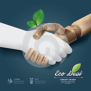 Handshake eco deal concept with hand wood and pape