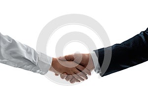 Handshake with effect, teamwork, partnership concept, business communication. Close-up