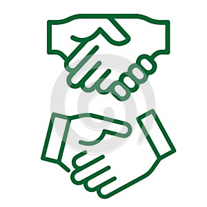 Handshake and fist bump outline icon with agreement or partnership line pictogram