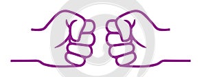 Handshake and fist bump outline icon with agreement or partnership line pictogram.