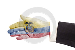 Handshake gesture businessman hand with Ecuador Flag