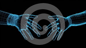 A handshake of glowing hands. AI Generated