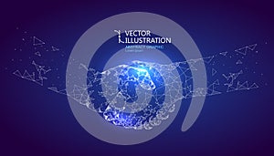 A handshake graphic formed by point and line connection, graphic design of science and technology.