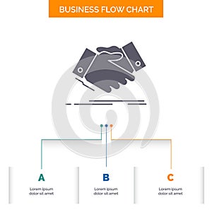 handshake, hand shake, shaking hand, Agreement, business Business Flow Chart Design with 3 Steps. Glyph Icon For Presentation