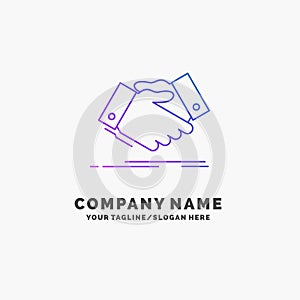 handshake, hand shake, shaking hand, Agreement, business Purple Business Logo Template. Place for Tagline