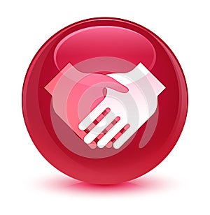 Handshake icon glassy pink round button