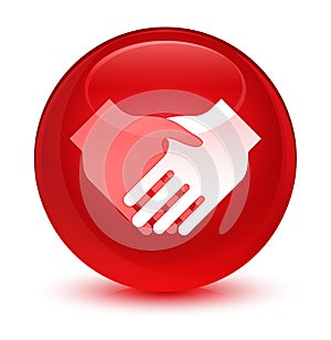 Handshake icon glassy red round button