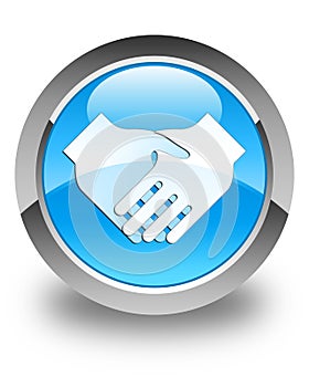 Handshake icon glossy cyan blue round button