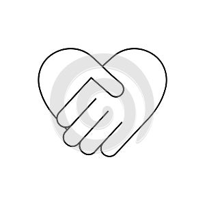 Handshake icon in heart shape vector illustration isolated on white background