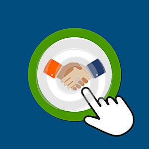 Handshake icon. Partnership concept. Hand Mouse Cursor Clicks the Button